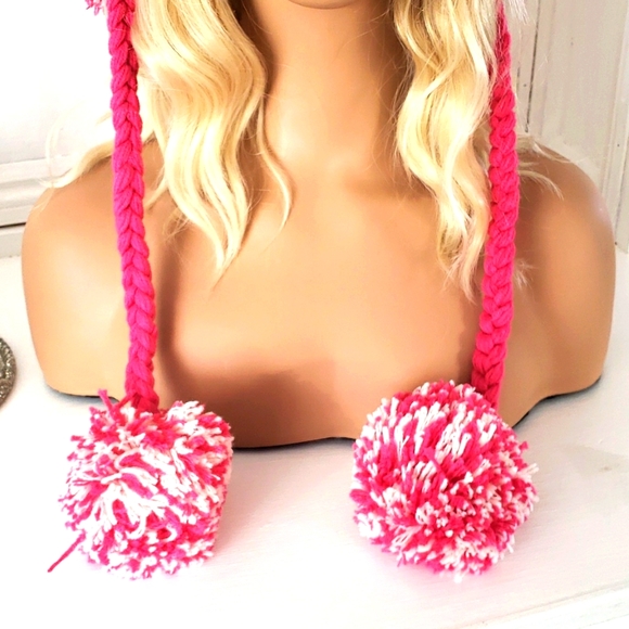 Pink And Cream Color Adult Bling Knit Hat - Picture 6 of 9